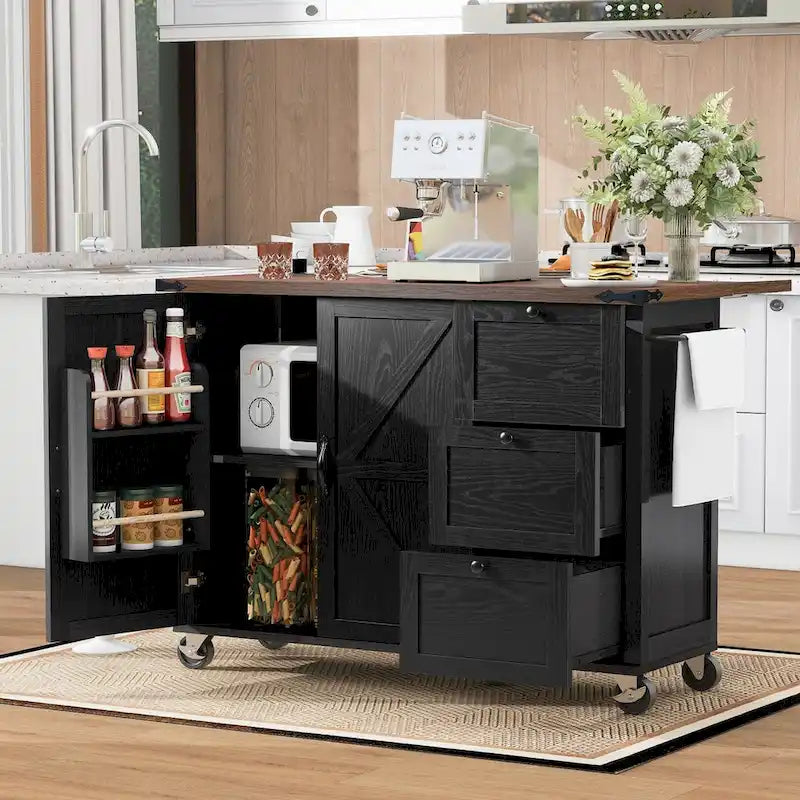 Isola da cucina da 54,5 pollici con prese elettriche, carrello da cucina con ruote