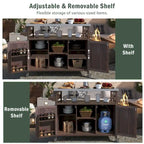 Isola Cucina da Esterno, Carrello Bar con Ruote e Mobile Contenitore, Tavolo Barbecue da Esterno Stile Rustico con Piano in Acciaio Inox e Portasciugamani