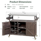 Isola Cucina da Esterno, Carrello Bar con Ruote e Mobile Contenitore, Tavolo Barbecue da Esterno Stile Rustico con Piano in Acciaio Inox e Portasciugamani