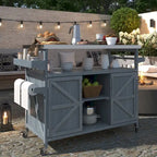 Isola Cucina da Esterno, Carrello Bar con Ruote e Mobile Contenitore, Tavolo Barbecue da Esterno Stile Rustico con Piano in Acciaio Inox e Portasciugamani