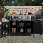Isola Cucina da Esterno, Carrello Bar con Ruote e Mobile Contenitore, Tavolo Barbecue da Esterno Stile Rustico con Piano in Acciaio Inox e Portasciugamani