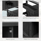 Isola Cucina da Esterno, Carrello Bar con Ruote e Mobile Contenitore, Tavolo Barbecue da Esterno Stile Rustico con Piano in Acciaio Inox e Portasciugamani