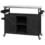 Isola Cucina da Esterno, Carrello Bar con Ruote e Mobile Contenitore, Tavolo Barbecue da Esterno Stile Rustico con Piano in Acciaio Inox e Portasciugamani