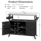 Isola Cucina da Esterno, Carrello Bar con Ruote e Mobile Contenitore, Tavolo Barbecue da Esterno Stile Rustico con Piano in Acciaio Inox e Portasciugamani