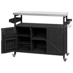 Isola Cucina da Esterno, Carrello Bar con Ruote e Mobile Contenitore, Tavolo Barbecue da Esterno Stile Rustico con Piano in Acciaio Inox e Portasciugamani