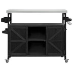 Isola Cucina da Esterno, Carrello Bar con Ruote e Mobile Contenitore, Tavolo Barbecue da Esterno Stile Rustico con Piano in Acciaio Inox e Portasciugamani