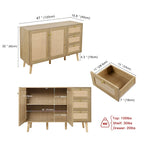 Buffet en bois et rotin de style moderne du milieu du siècle à 2 portes et 3 tiroirs, meuble de rangement de cuisine Anmytek