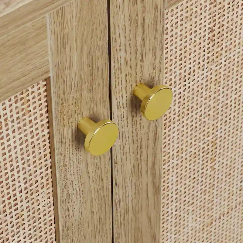 Buffet en bois et rotin de style moderne du milieu du siècle à 2 portes et 3 tiroirs, meuble de rangement de cuisine Anmytek
