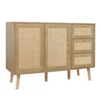 Buffet en bois et rotin de style moderne du milieu du siècle à 2 portes et 3 tiroirs, meuble de rangement de cuisine Anmytek