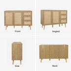Buffet en bois et rotin de style moderne du milieu du siècle à 2 portes et 3 tiroirs, meuble de rangement de cuisine Anmytek