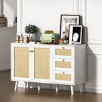 Buffet en bois et rotin de style moderne du milieu du siècle à 2 portes et 3 tiroirs, meuble de rangement de cuisine Anmytek