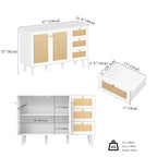 Buffet en bois et rotin de style moderne du milieu du siècle à 2 portes et 3 tiroirs, meuble de rangement de cuisine Anmytek