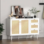 Buffet en bois et rotin de style moderne du milieu du siècle à 2 portes et 3 tiroirs, meuble de rangement de cuisine Anmytek