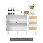 Buffet en bois et rotin de style moderne du milieu du siècle à 2 portes et 3 tiroirs, meuble de rangement de cuisine Anmytek