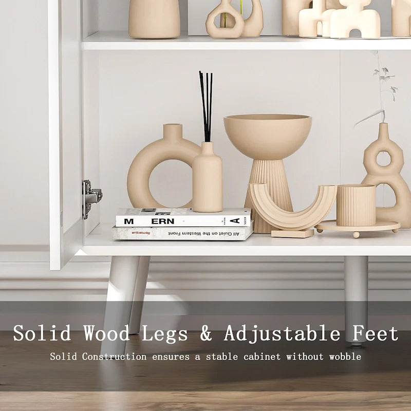 Buffet en bois et rotin de style moderne du milieu du siècle à 2 portes et 3 tiroirs, meuble de rangement de cuisine Anmytek