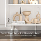 Buffet en bois et rotin de style moderne du milieu du siècle à 2 portes et 3 tiroirs, meuble de rangement de cuisine Anmytek
