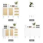 Buffet en bois et rotin de style moderne du milieu du siècle à 2 portes et 3 tiroirs, meuble de rangement de cuisine Anmytek