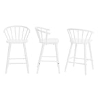 Set di 3 Sgabelli da Bancone 61 cm Sgabelli da Bar con Struttura in Legno Massello e Schienale a Fuso per Isola Cucina