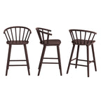 Set di 3 Sgabelli da Bancone 61 cm Sgabelli da Bar con Struttura in Legno Massello e Schienale a Fuso per Isola Cucina