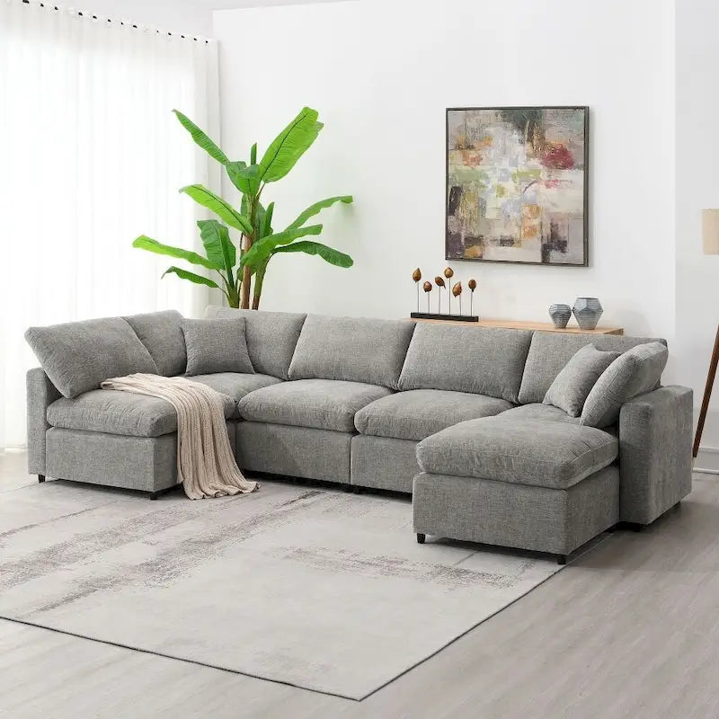 Canapé d'angle modulable en U avec pouf