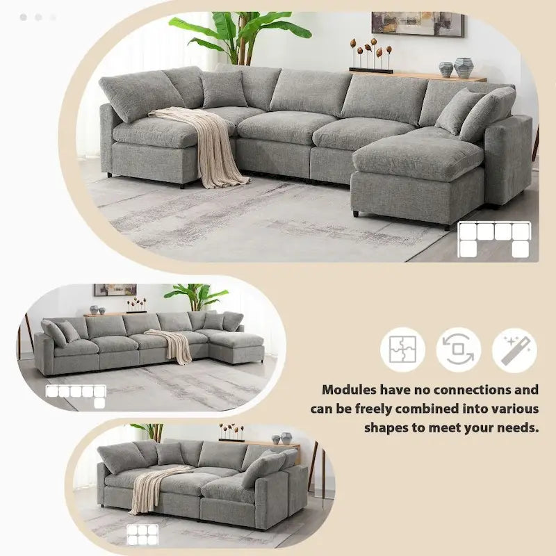 Canapé d'angle modulable en U avec pouf