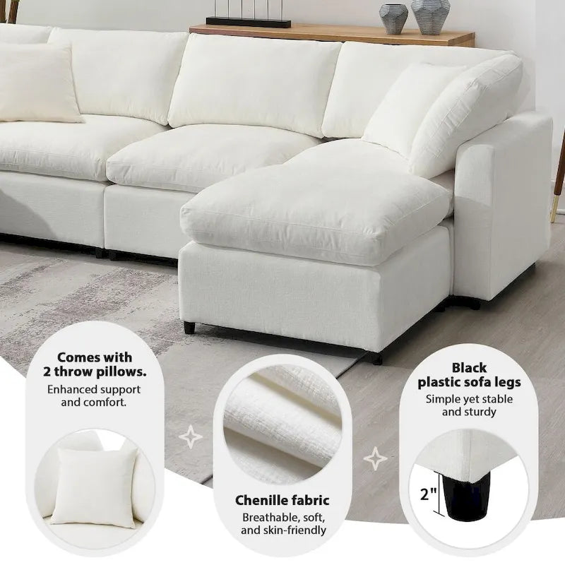 Canapé d'angle modulable en U avec pouf