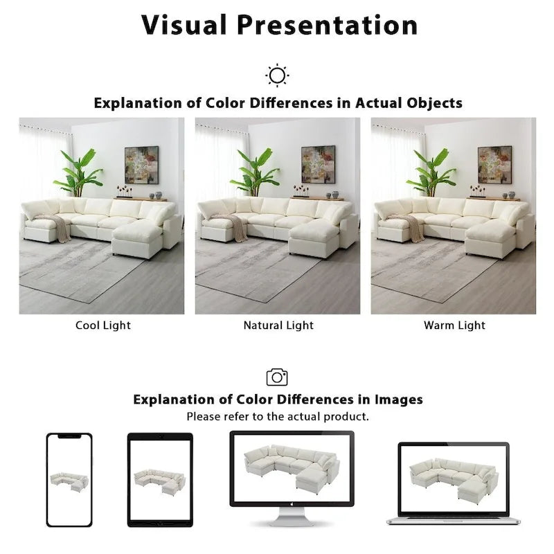 Canapé d'angle modulable en U avec pouf
