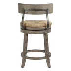 Tabouret de bar pivotant en bois et acier de style fermier avec assise en jonc de mer naturel