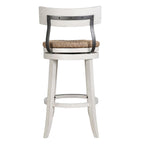Tabouret de bar pivotant en bois et acier de style fermier avec assise en jonc de mer naturel