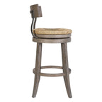 Tabouret de bar pivotant en bois et acier de style fermier avec assise en jonc de mer naturel