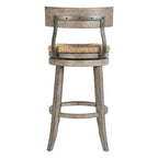 Tabouret de bar pivotant en bois et acier de style fermier avec assise en jonc de mer naturel