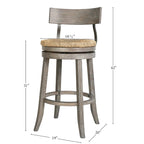 Tabouret de bar pivotant en bois et acier de style fermier avec assise en jonc de mer naturel