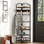 Arbre d'entrée d'angle avec rangement pour chaussures, porte-manteau d'entrée avec 6 crochets doubles, étagère à chaussures organisatrice pour entrée, couloir, chambre à coucher