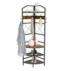 Arbre d'entrée d'angle avec rangement pour chaussures, porte-manteau d'entrée avec 6 crochets doubles, étagère à chaussures organisatrice pour entrée, couloir, chambre à coucher