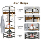 Arbre d'entrée d'angle avec rangement pour chaussures, porte-manteau d'entrée avec 6 crochets doubles, étagère à chaussures organisatrice pour entrée, couloir, chambre à coucher