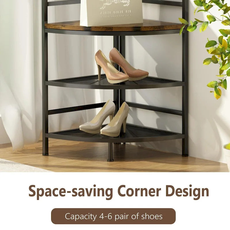 Arbre d'entrée d'angle avec rangement pour chaussures, porte-manteau d'entrée avec 6 crochets doubles, étagère à chaussures organisatrice pour entrée, couloir, chambre à coucher