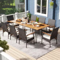 Costway 9 PCS Outdoor Patio Dining Set Armchairs Set of 8 and Acacia Wood Square Table