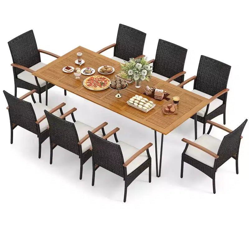 Ensemble de salle à manger d'extérieur Costway 9 pièces - 8 fauteuils et une table carrée en bois d'acacia