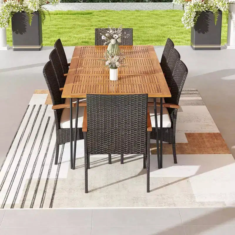 Ensemble de salle à manger d'extérieur Costway 9 pièces - 8 fauteuils et une table carrée en bois d'acacia