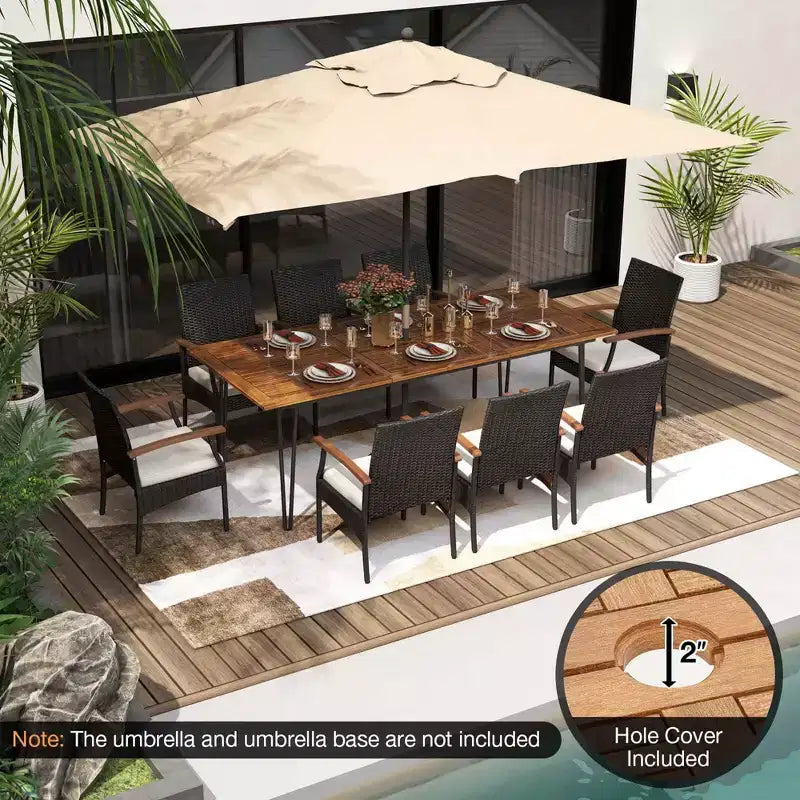 Ensemble de salle à manger d'extérieur Costway 9 pièces - 8 fauteuils et une table carrée en bois d'acacia