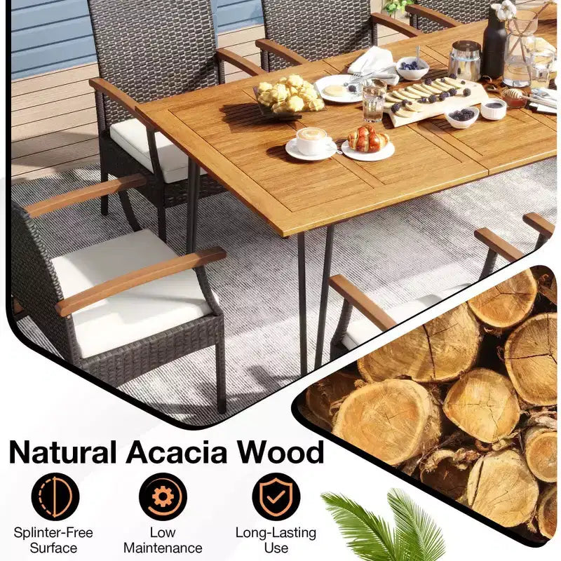 Ensemble de salle à manger d'extérieur Costway 9 pièces - 8 fauteuils et une table carrée en bois d'acacia