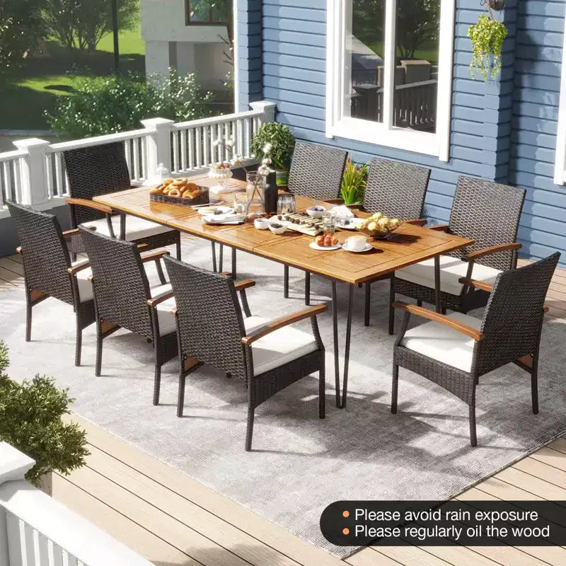 Ensemble de salle à manger d'extérieur Costway 9 pièces - 8 fauteuils et une table carrée en bois d'acacia