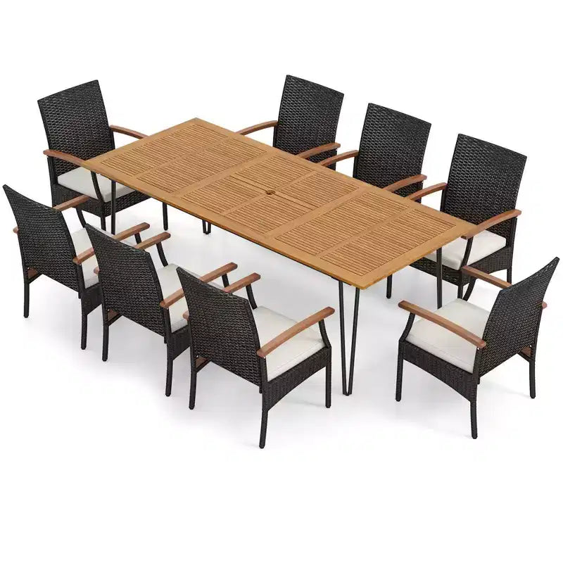 Ensemble de salle à manger d'extérieur Costway 9 pièces - 8 fauteuils et une table carrée en bois d'acacia