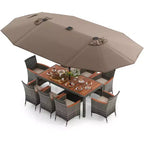 Costway Set da Pranzo da Esterno 11 Pezzi con Ombrellone a Doppio Lato da 4,5 m 8 Poltrone Blu/Beige/Arancio/Bordeaux