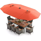 Costway Set da Pranzo da Esterno 11 Pezzi con Ombrellone a Doppio Lato da 4,5 m 8 Poltrone Blu/Beige/Arancio/Bordeaux