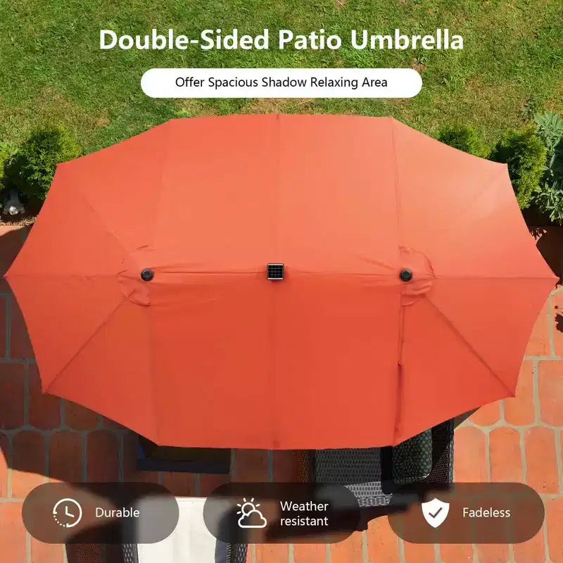 Costway Set da Pranzo da Esterno 11 Pezzi con Ombrellone a Doppio Lato da 4,5 m 8 Poltrone Blu/Beige/Arancio/Bordeaux