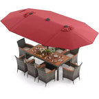 Costway Set da Pranzo da Esterno 11 Pezzi con Ombrellone a Doppio Lato da 4,5 m 8 Poltrone Blu/Beige/Arancio/Bordeaux