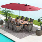 Costway Set da Pranzo da Esterno 11 Pezzi con Ombrellone a Doppio Lato da 4,5 m 8 Poltrone Blu/Beige/Arancio/Bordeaux