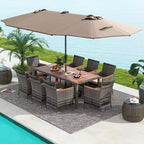 Costway Set da Pranzo da Esterno 11 Pezzi con Ombrellone a Doppio Lato da 4,5 m 8 Poltrone Blu/Beige/Arancio/Bordeaux