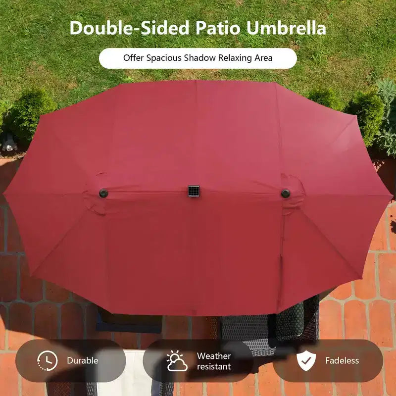 Costway Set da Pranzo da Esterno 11 Pezzi con Ombrellone a Doppio Lato da 4,5 m 8 Poltrone Blu/Beige/Arancio/Bordeaux